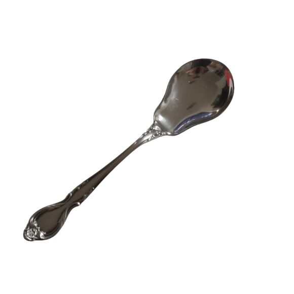 Vintage 70s Lyons Queen Fancy Sugar Spoon Stainless Steel 6" Satin Black Accent - Picture 9 of 12